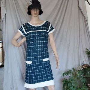 Blue and white checkered sweater dress